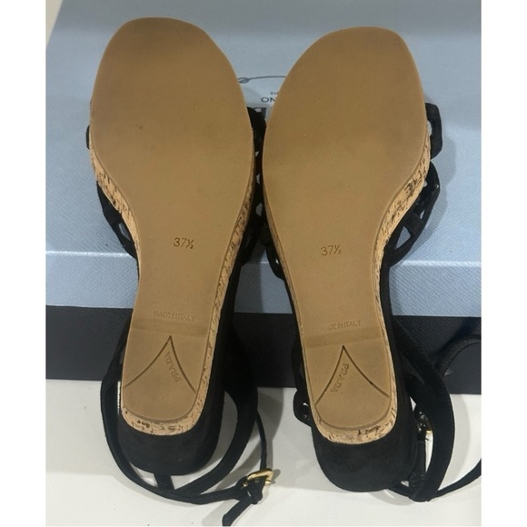 Prada Ankle Strap Wedge Platform Espadrille Sandals Cut Flower Detail Suede - Picture 12 of 15